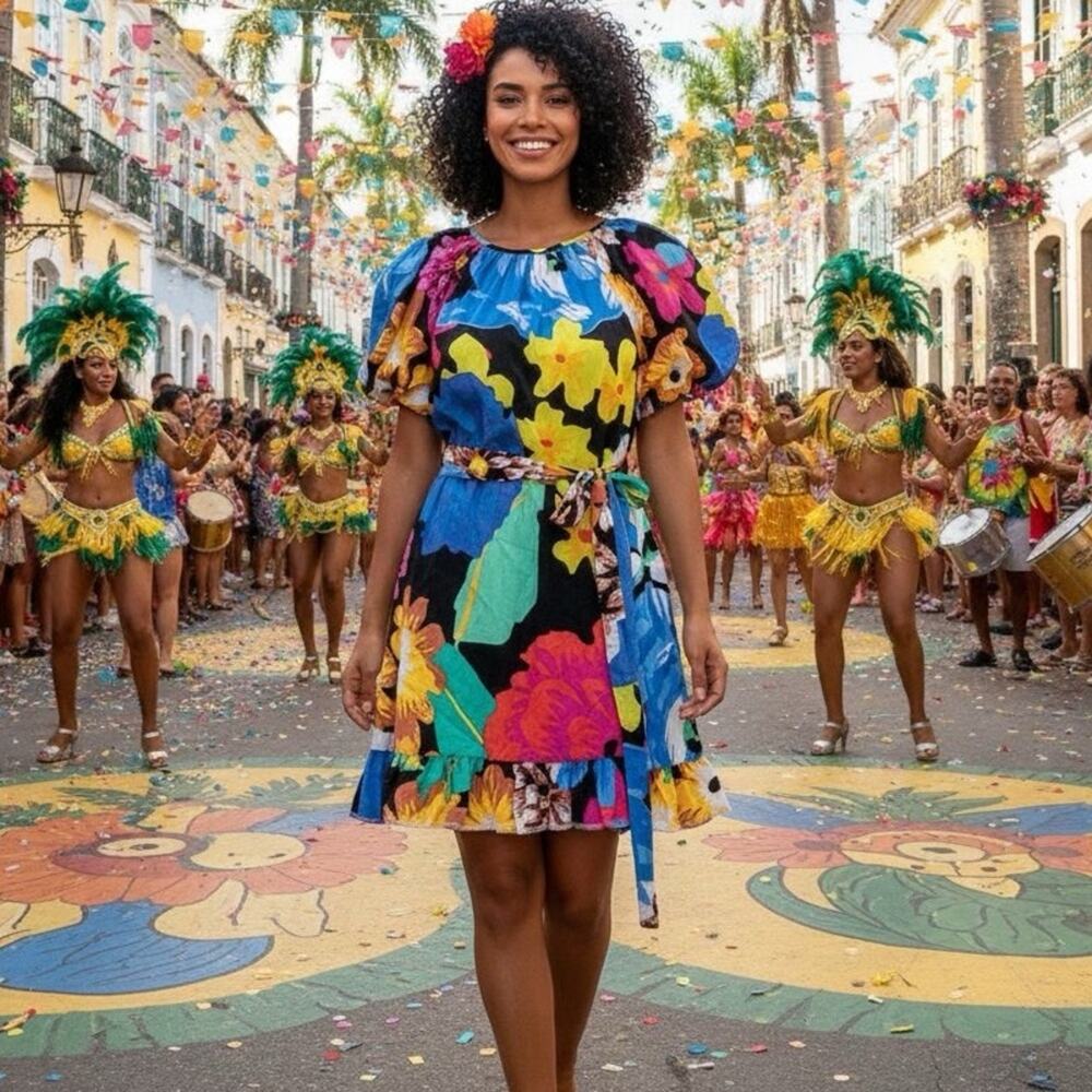CHRISTOPHER JOHN ROGERS Target Multicolor Floral Ruffle Mini Dress Puff Sleeves